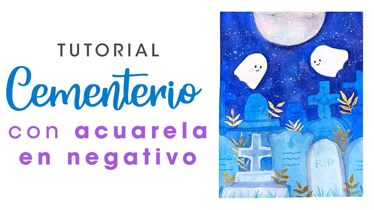 Tutorial acuarela en negativo: Cementerio