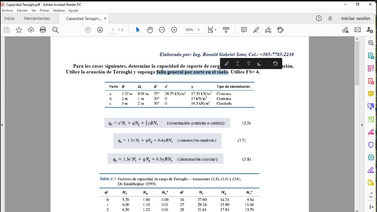 Capacidad última-Terzaghi-cimentación superficial (Terzaghi's Theory on Bearing Capacity Analysis)
