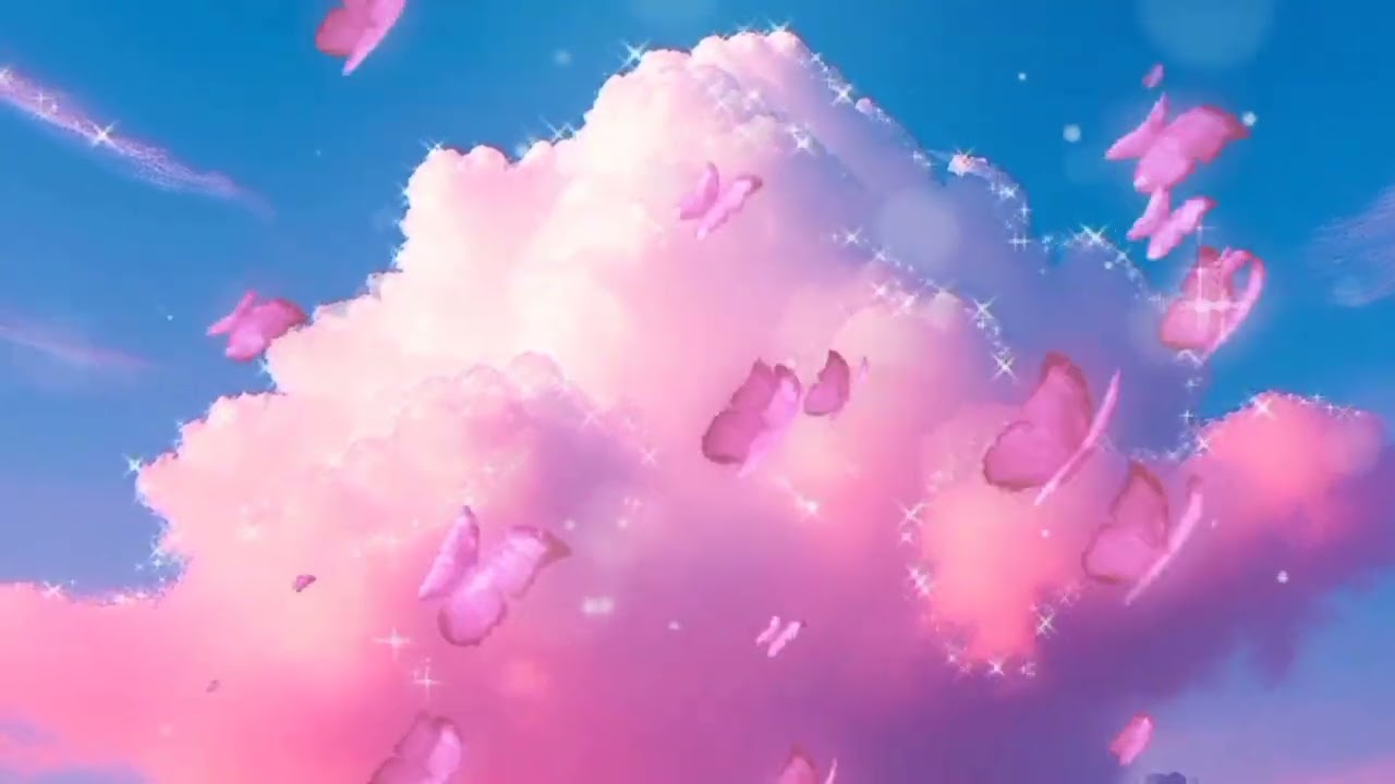 Fondo de vídeo movimiento - nube rosada, mariposas (free video background)