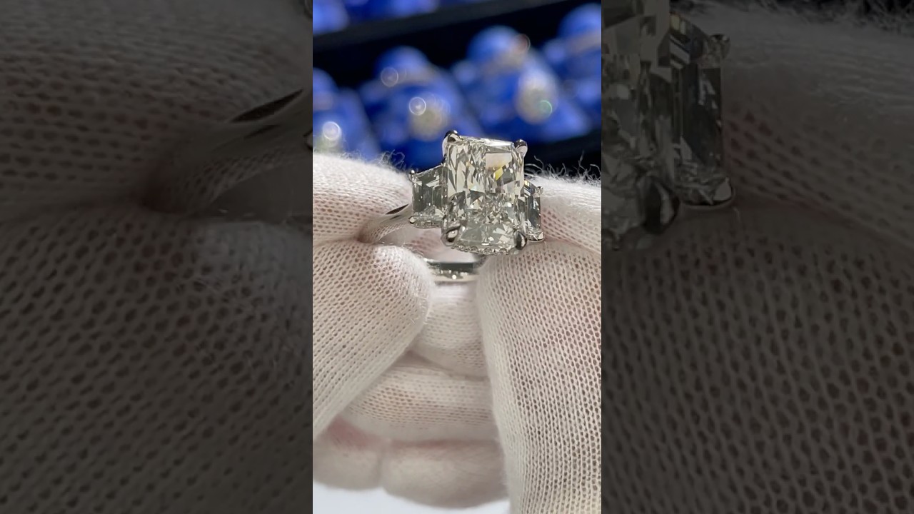 5.51Ct Radiant Cut 3-Stone Diamond #EngagementRing in Platinum #diamondring