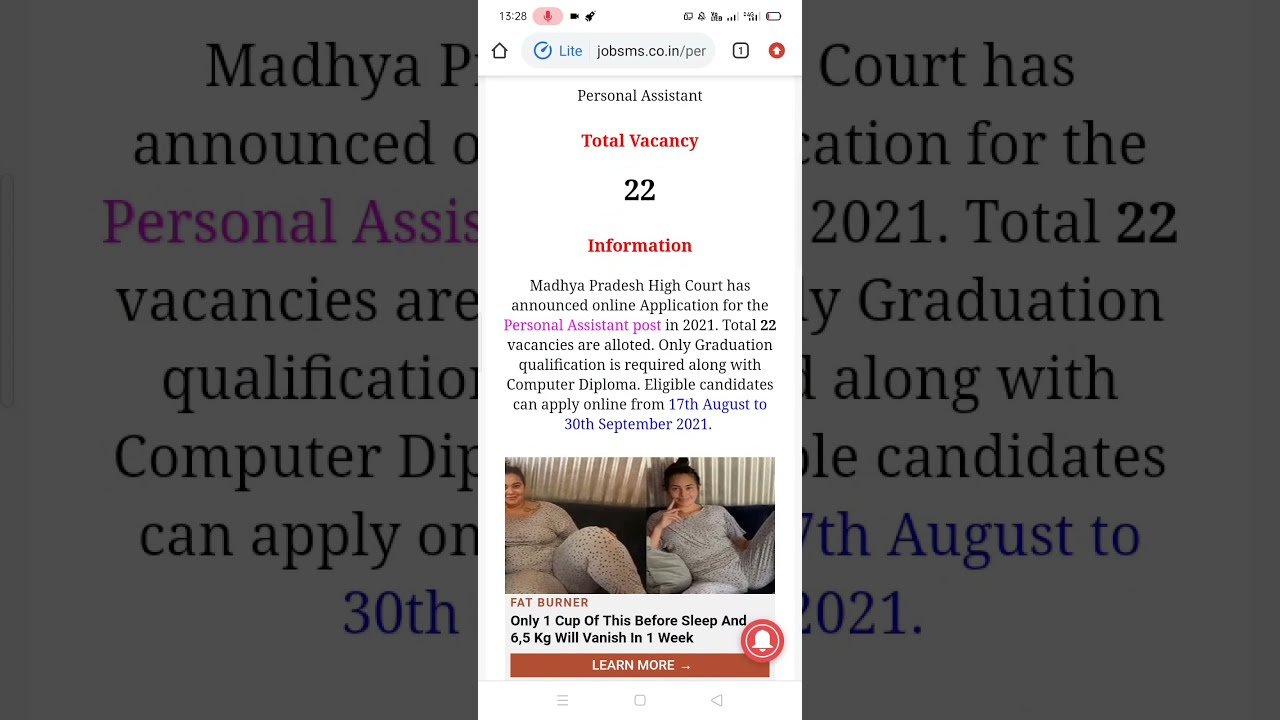 Personal Assistant Jobs Recruitment in Madhya Pradesh High Court
