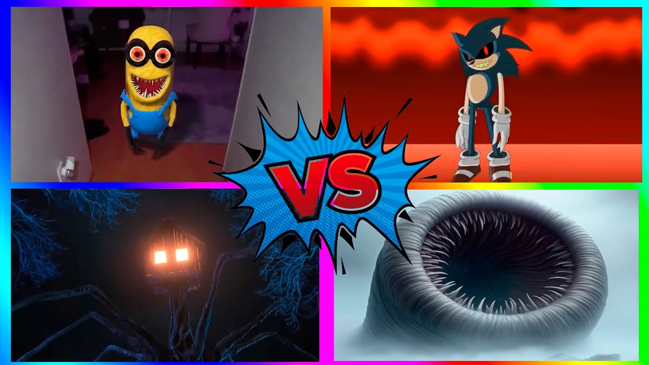 OMG 😱 4 SCARY BOSSES       Minions vs Sonic EXE vs Dark House vs Erosion Worm