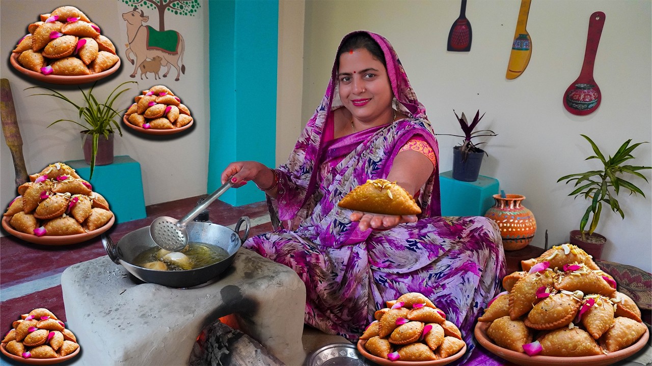 गाँव की होली स्पेशल गुजिया रेसिपी 😋 | Sweet Gujiya Recipe | Traditional Gaon Style