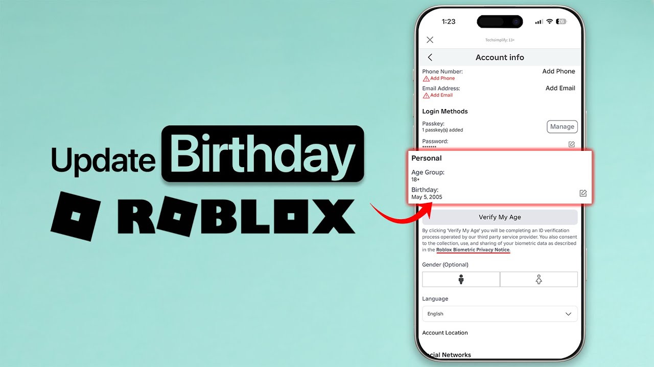Как изменить день рождения в Roblox?