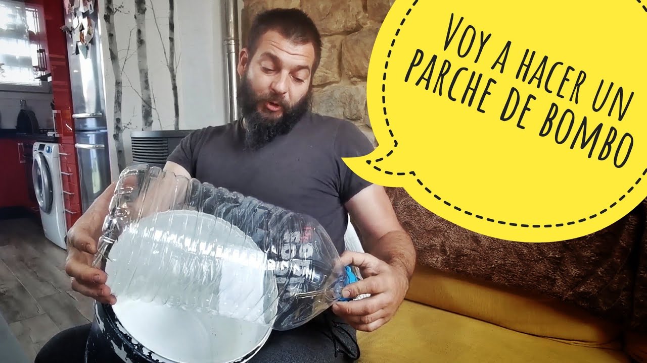 Parche con botella de plástico para un cubo de pintura. Instrumento reciclado #darlalata