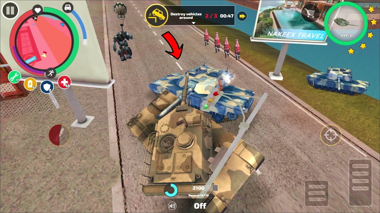 Rope Hero Vice Town (Police Tanks and Army Tank barrel stuck) panzer destroy police helicopter - HD