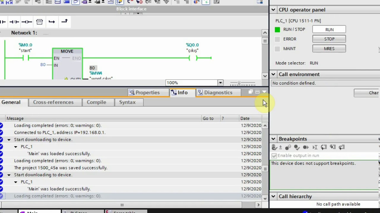 Tiaportal s7-1500 Siemens PLC comparator(karşılaştırıcı) simulation