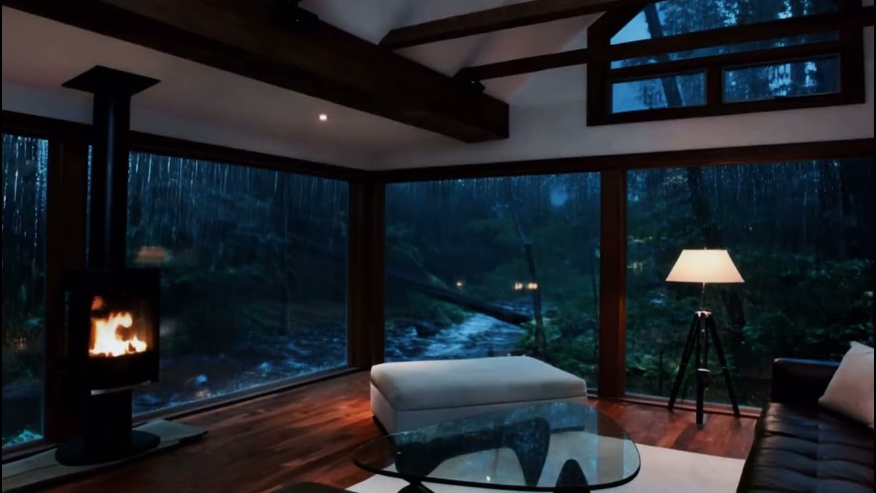 Rain Sounds for Sleep and Relaxation - Beat insomnia with Rain and Thunder from cabin room at forest
