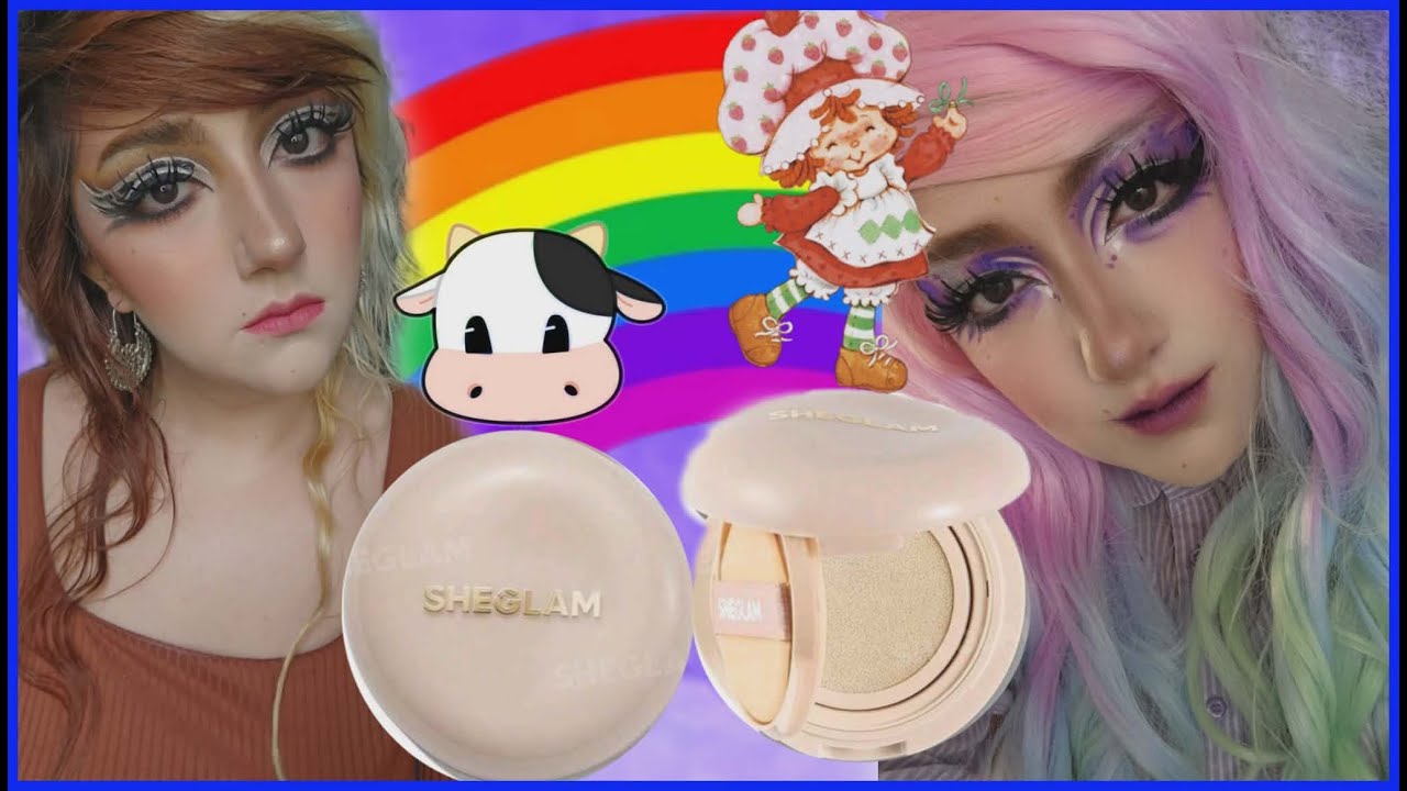 Testando a Base Cushion da Sheglam 🐮🌈 Maquiagem Rainbow Sherbet - Maquiagem de Vaquinha