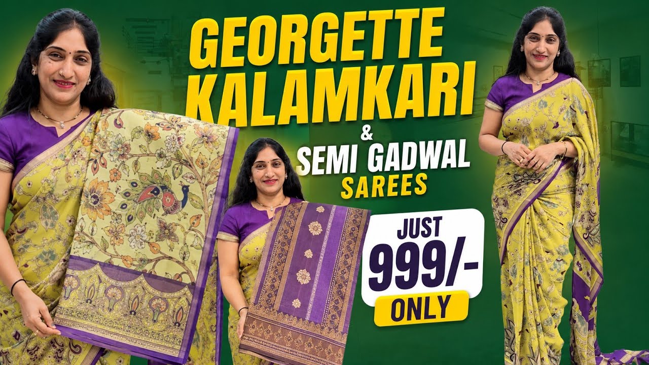 Georgette Kalamkari & Semi Gadwal Sarees @ 999/- Only || Sri Ganesh Trendz Botique #semigadwal 