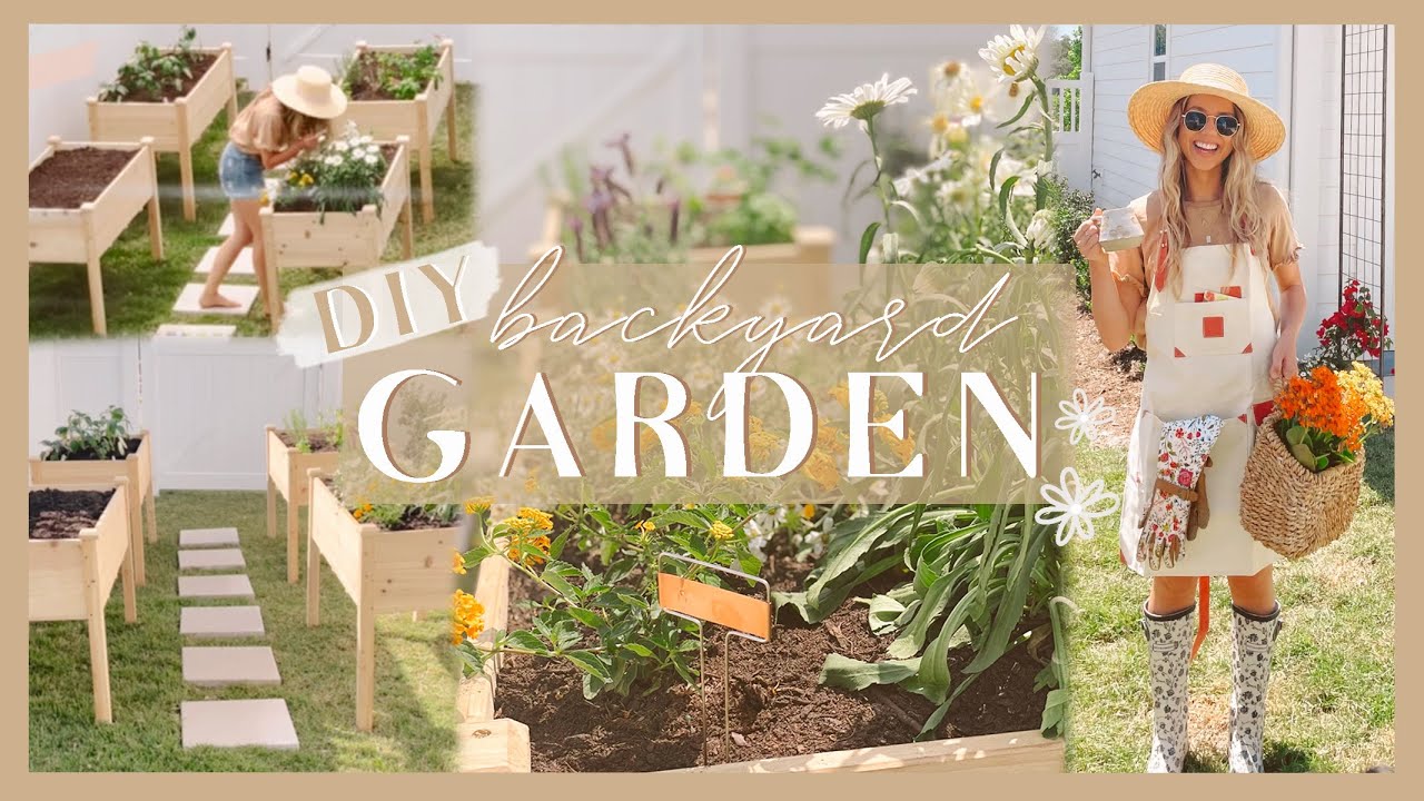 OUR BACKYARD GARDEN | creating a DIY raised bed vegetable, herb, & flower garden at home! 🌿