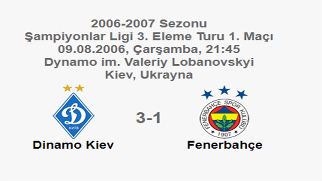 Dinamo Kiev 3-1 Fenerbahçe 09.08.2006 - 2006-2007 Champions League 3rd Qualifyling 1st Leg