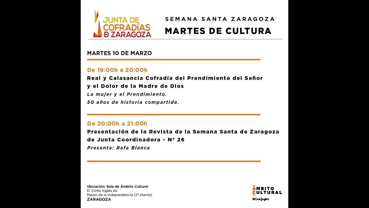Jornadas Ámbito Cultural 2026 - 10 marzo | Semana Santa Zaragoza