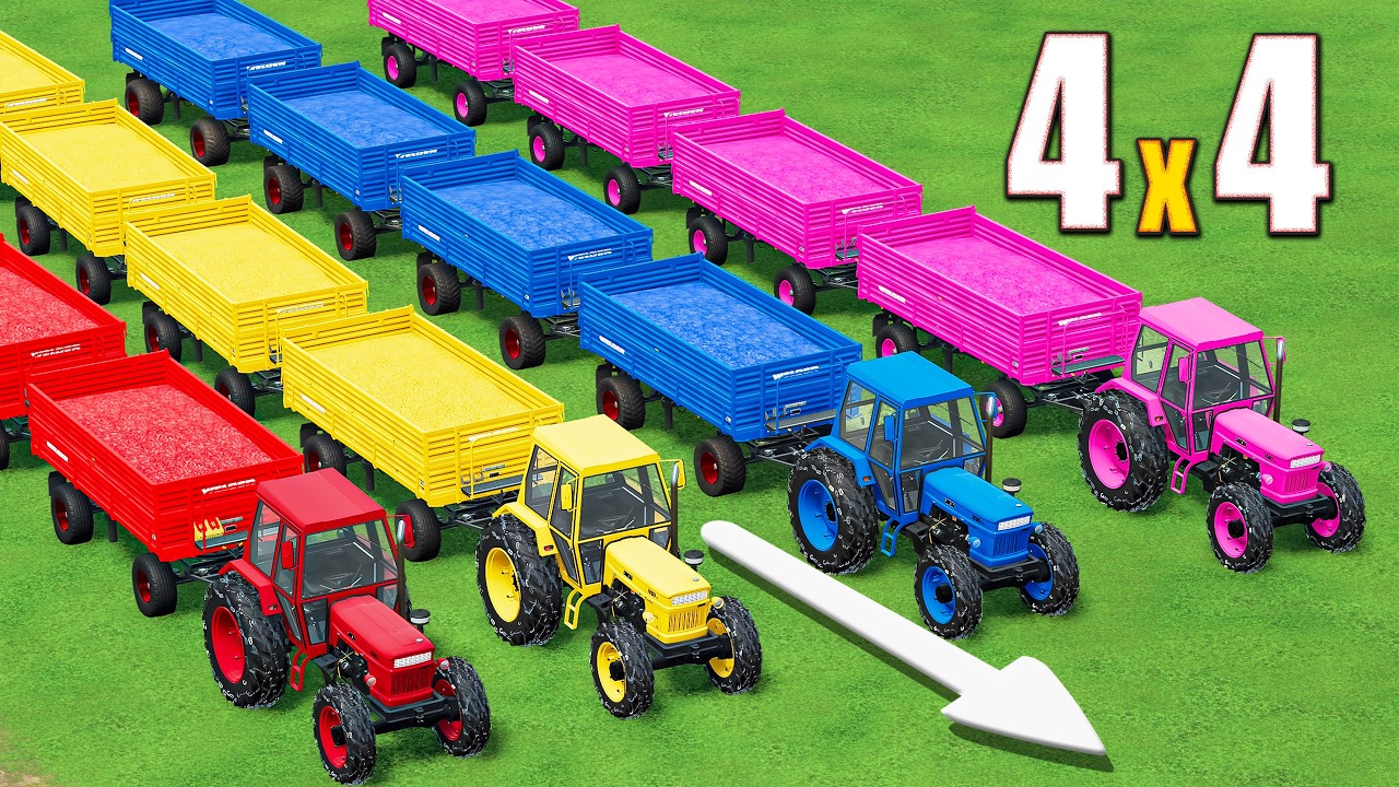 ROAD TRAIN MAYHEM! Colored Tractors + Multi Trailer Madness – FS22 Fruit Delivery with ROAD TRAIN!