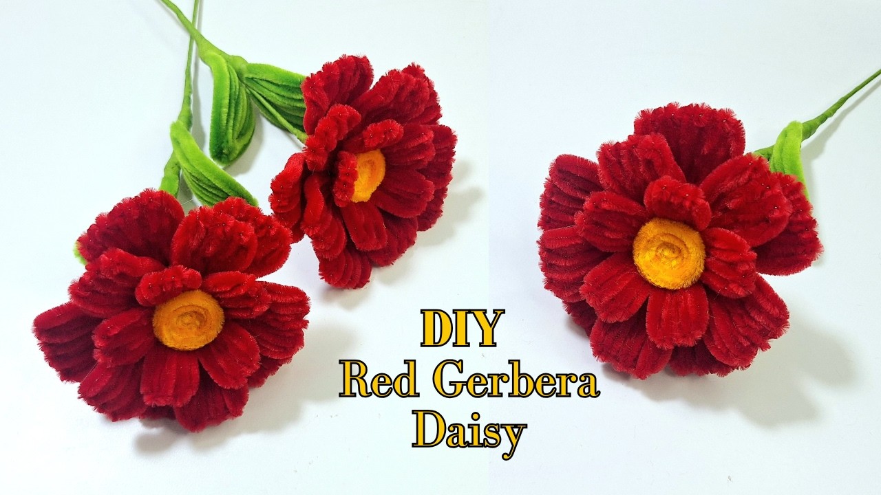 How to Make a DIY Red Gerbera Daisy Pipe Cleaner Flower