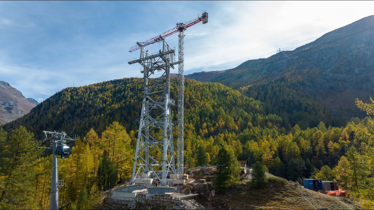 Zermatt - Switzerland. Stützenmontage mit FB Gru von Imobersteg Krantechnik, Frutigen
