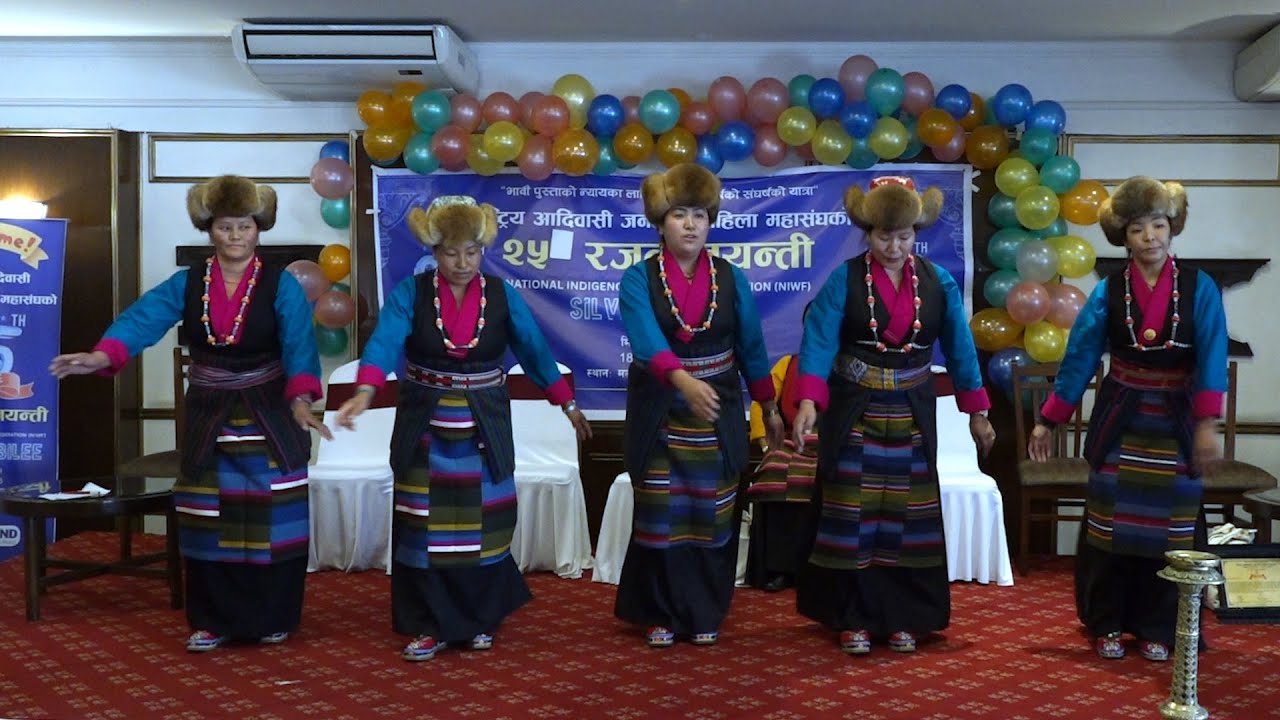 Sherpa artists performing the Syabru dance at the 25th Silver Jubilee ceremony of the NIWF