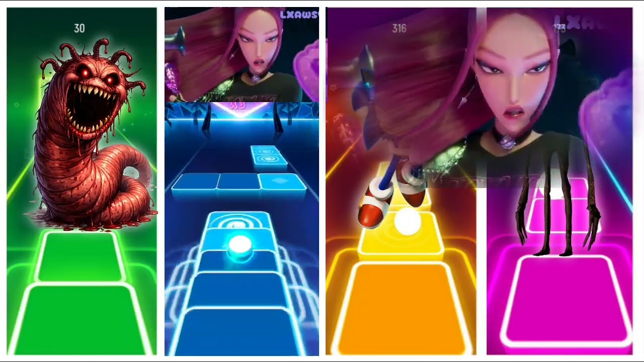 Cortoon Worm.EXE🆚Kpop demon hunter 🆚 Sonic the Hedgehog🆚Siren Head 🎶  Tiles Hop EDM Rush