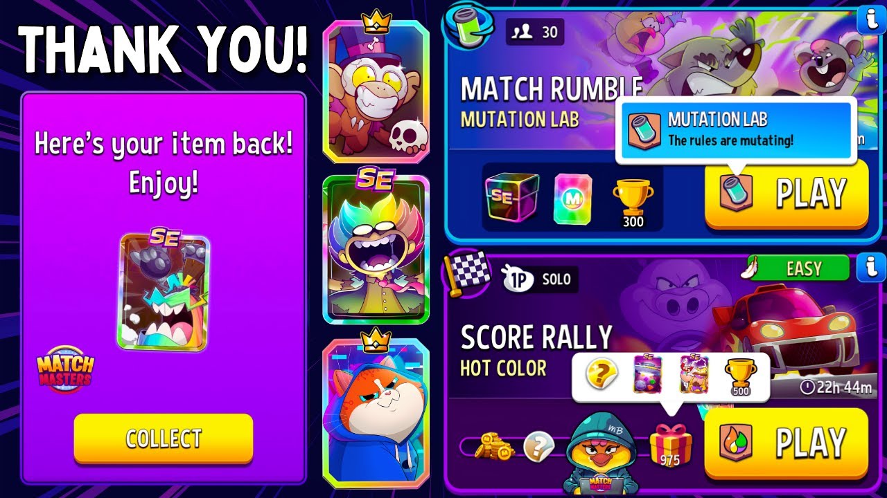 THANK YOU MATCH MASTERS/ 2 Solo Hot Color Score Rally 975p/ 30 players Rumble Mutation Lab
