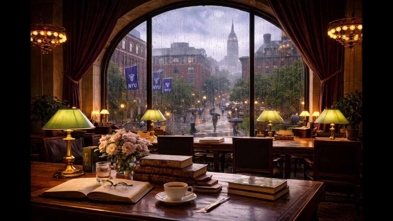 Rainy Day at NYU 🌧️ | 3 Hours of Cozy Library Rain Ambience