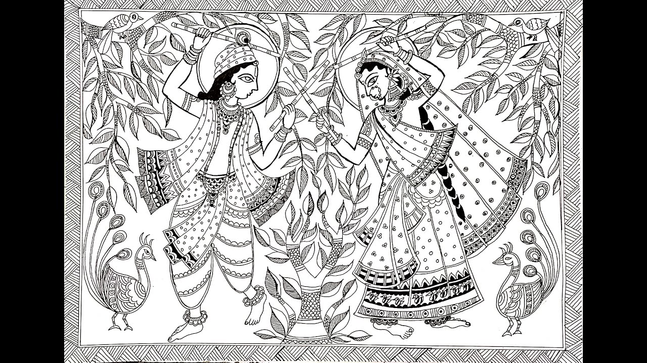 Radha-Krishna Raasleela | Madhubani Painting Easy Tutorial