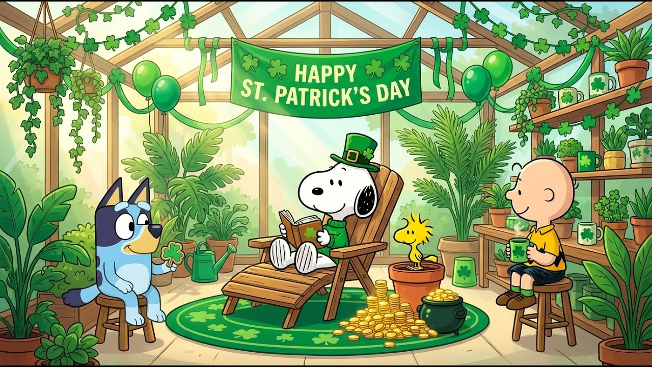 Lucky Clover Greenhouse with Snoopy & Bluey 🍀 Chill Jazz Lofi for Study & Work 🎧 St. Patrick’s Day