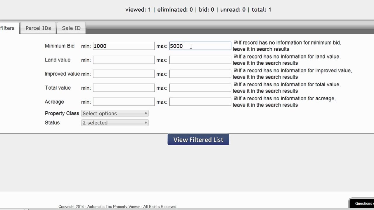 Filtering Your List Before Viewing Properties