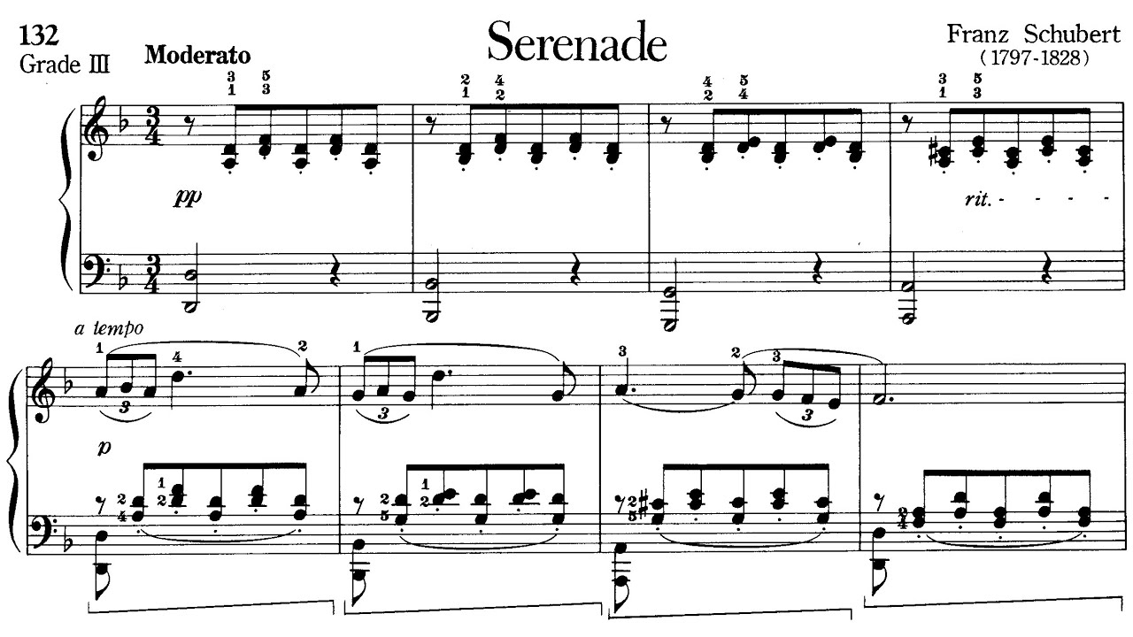 Piano Pieces for Children Grade 3 No.41 Schubert Serenade (P.132) Sheet Music