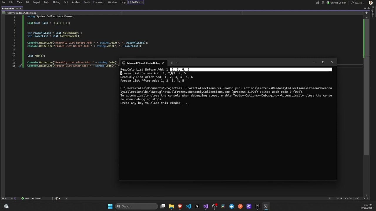 C#: Read-only vs Frozen Collections