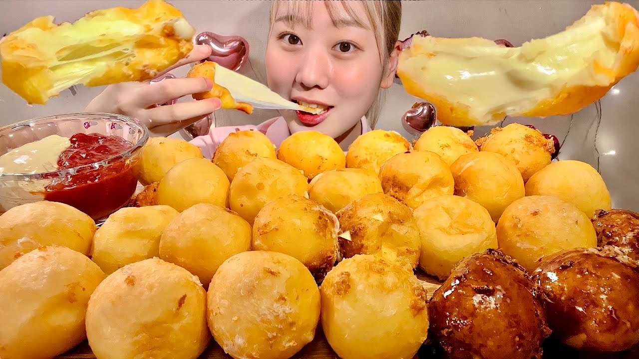 ASMR жареный сырный шарик【русские субтитры】【Mukbang/ Eating Sounds】
