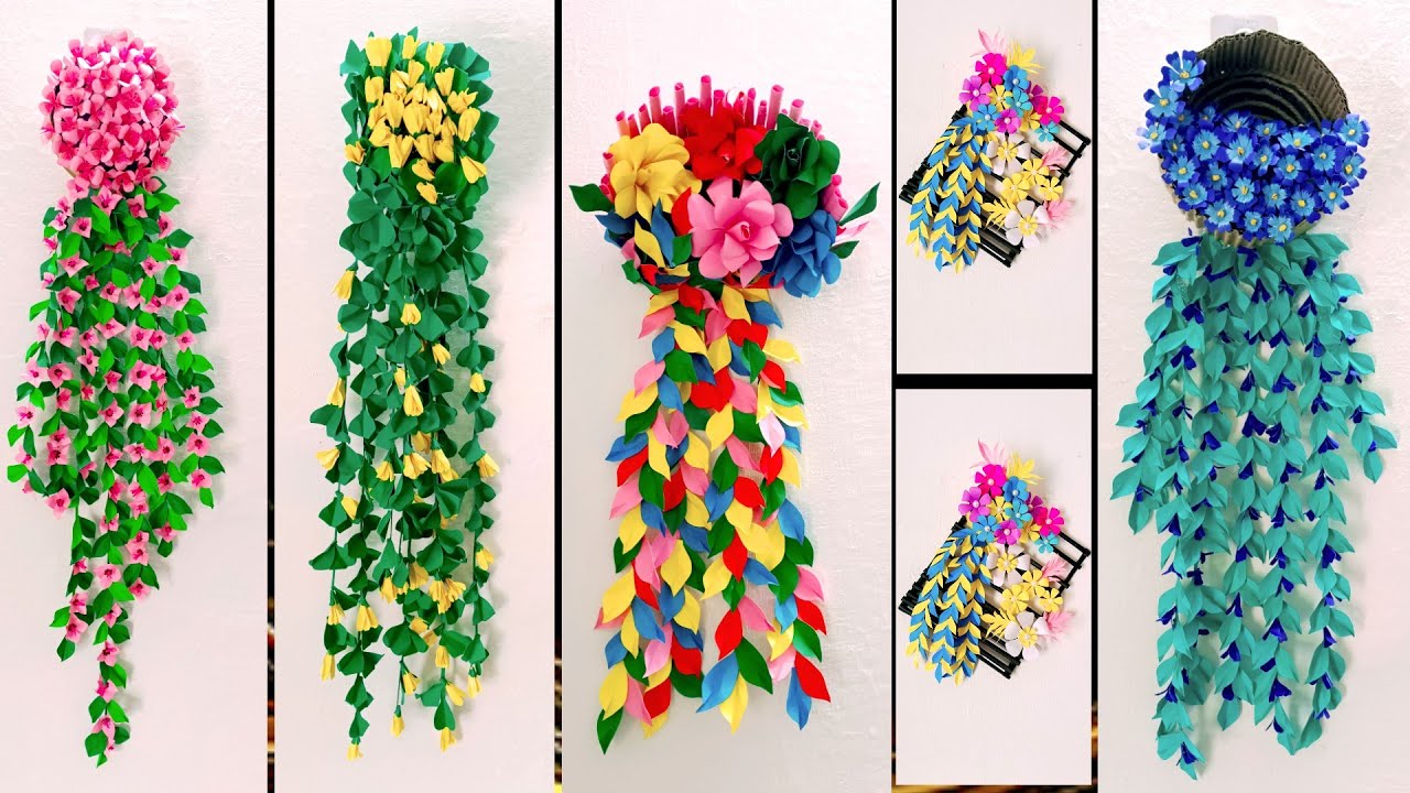 5 Colour Paper Flower Wall Hanging / 5 Beautiful Paper Flower Wall Hanging 