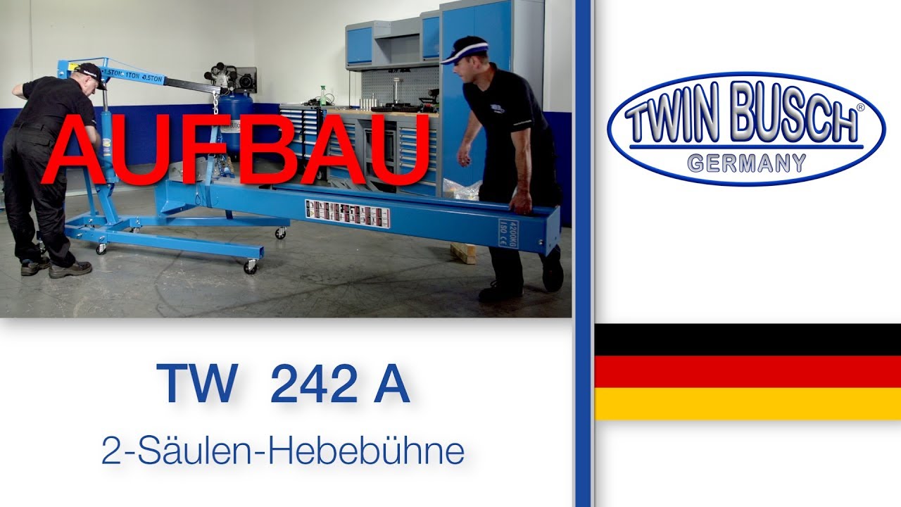 Aufbauvideo der TW 242 A - 2-Säulen-Hebebühne von TWIN BUSCH®
