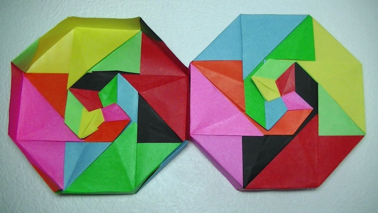折り紙で8角形の箱・４枚で作るので厚みのある折り紙がおすすめ・糊をつけてください・Origami gift  box・Mr coin origami channel１５