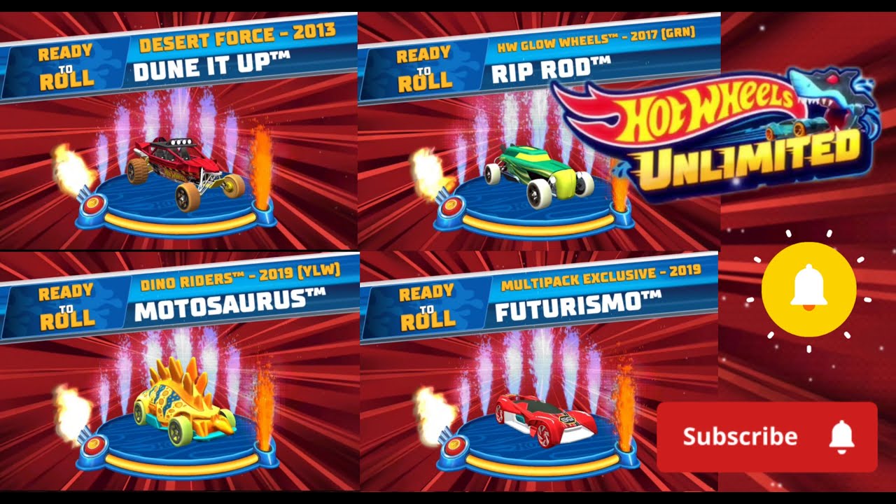 Hot Wheels unlimited Mattel Games Video Race for DUNE IT UP, FUTURISMO, MOTOSAURUS and RIP ROD🔥🔥🔥