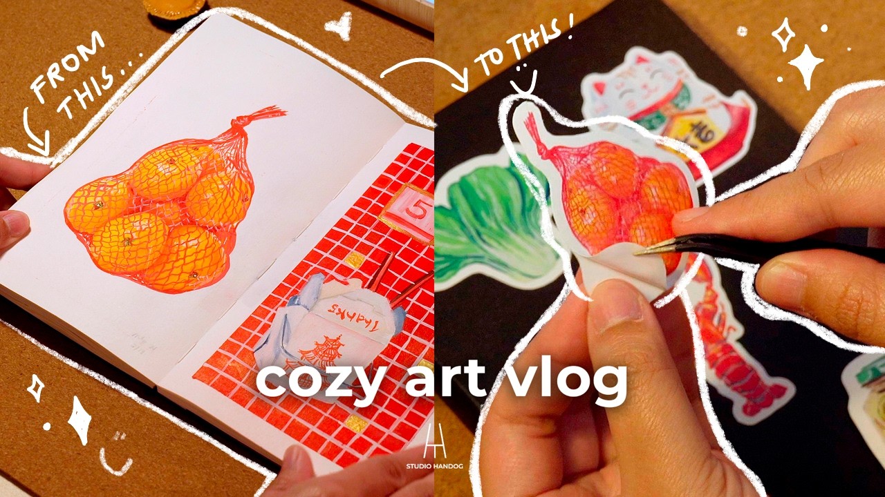 I turned my paintings into products 🦞 stickers + tote bags | Art vlog