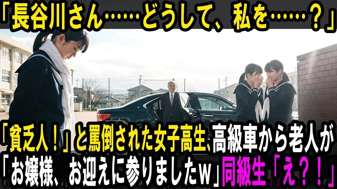 同級生から「貧乏人！」と馬鹿にされた女子高生…翌朝、高級車が学校の前に停まり、出てきた老人が「お嬢様お迎えに参りました」同級生驚愕！