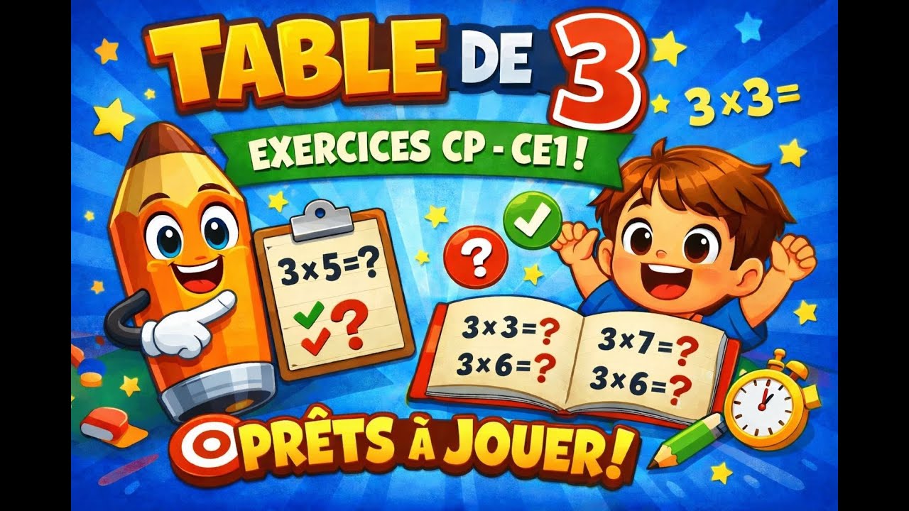 Table de 3 exercice CP CE1 multiplication