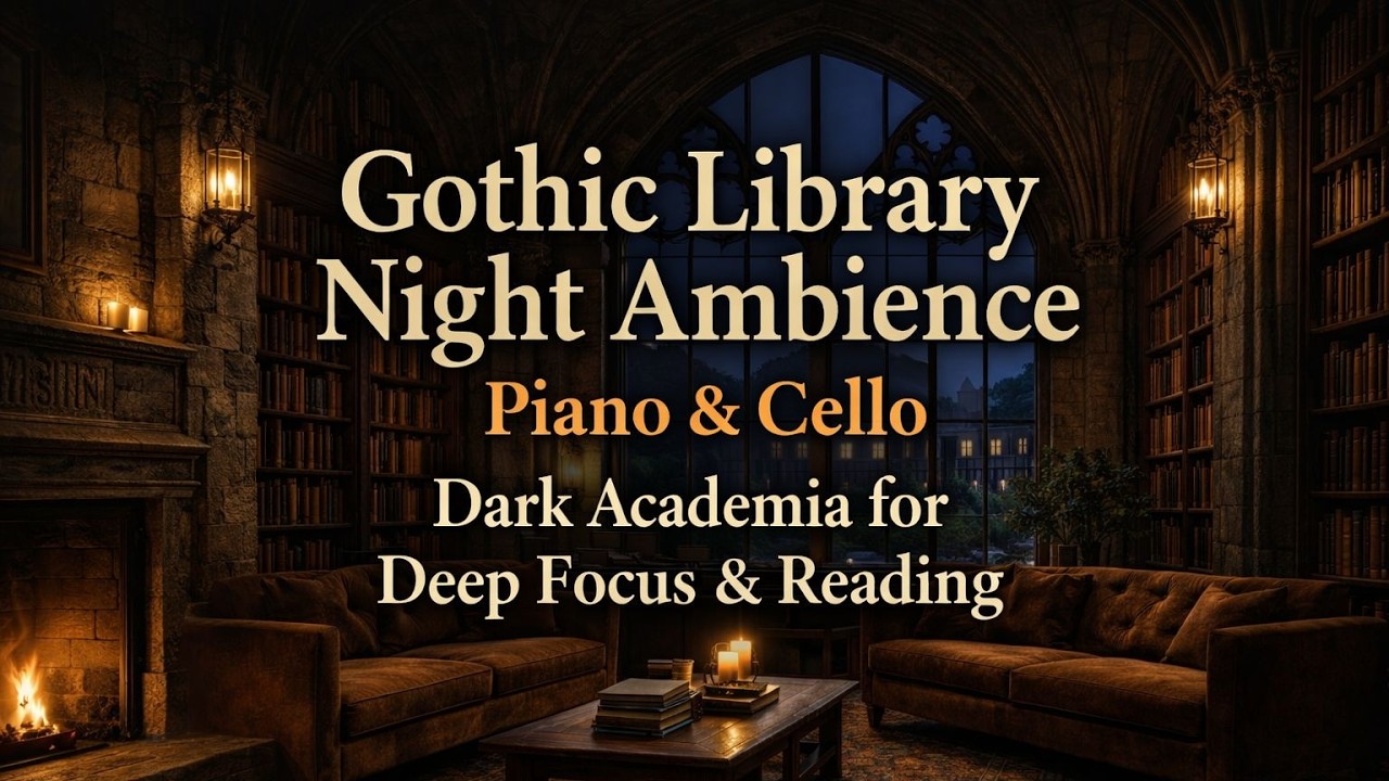 Gothic Library Night Ambience | Piano & Cello Dark Academia for Deep Focus & Reading