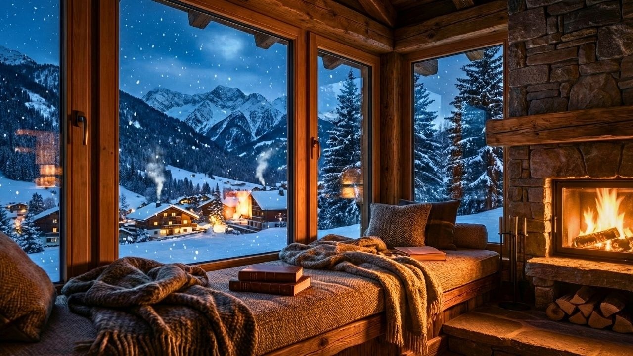 The Perfect Reading Nook 🏔️ Cozy Window Seat to Cure Overthinking (Wind & Fireplace)