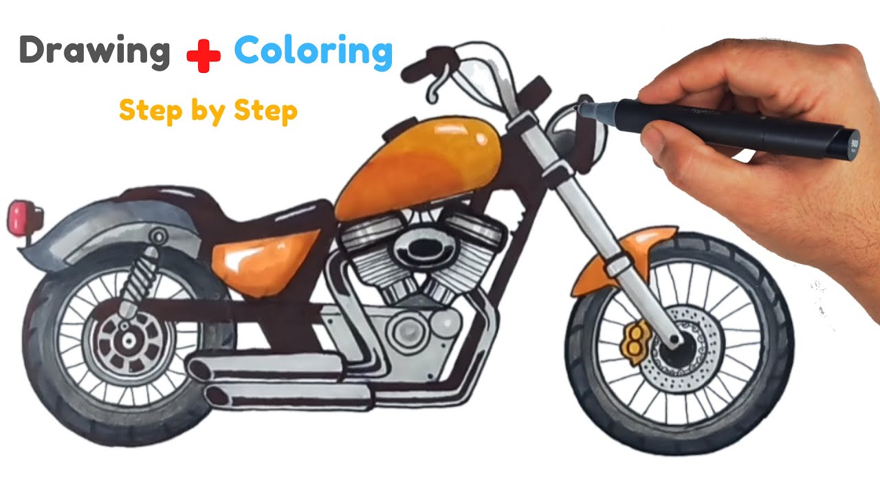 How to draw a Motorcycle for Beginners - Cruiser Motorcycle  Drawing -