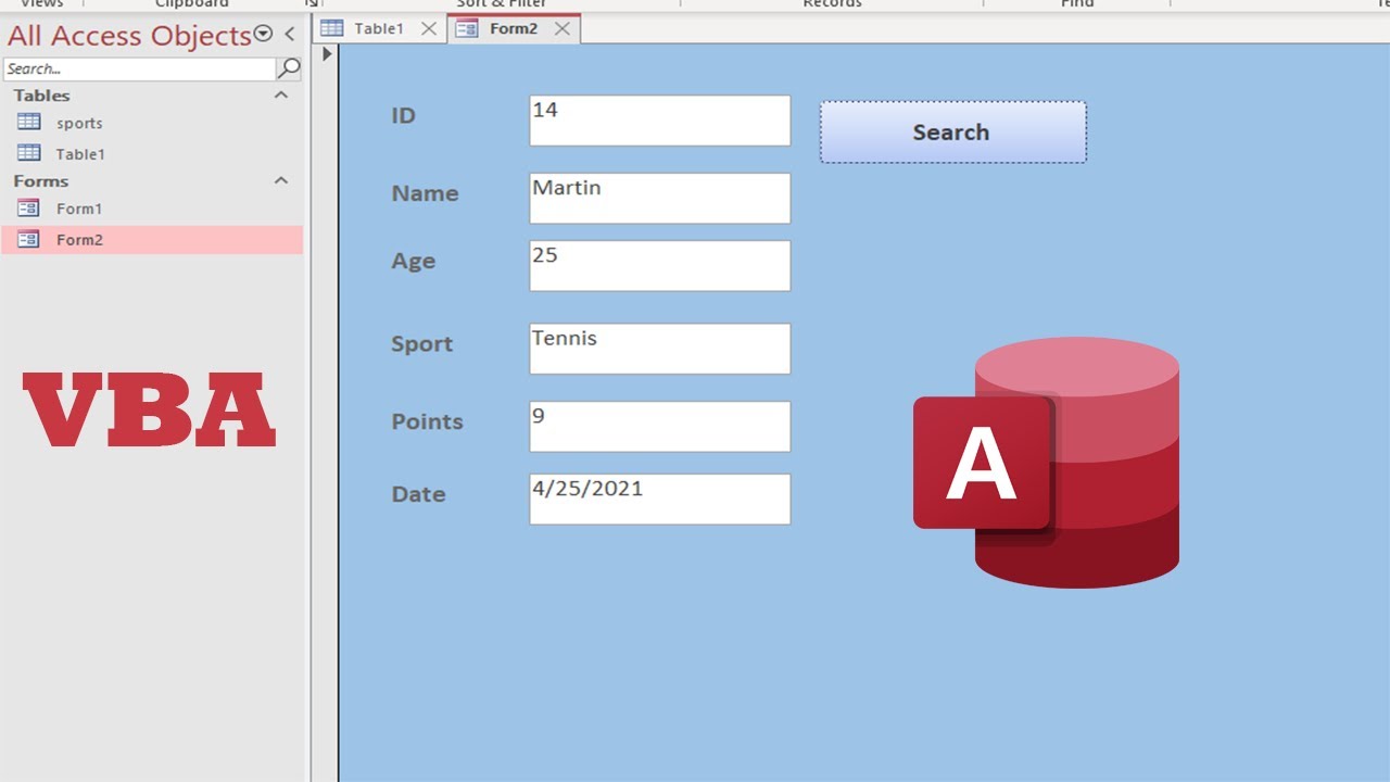 Microsoft Access Search Form: How to search data in two Tables MS access using VBA