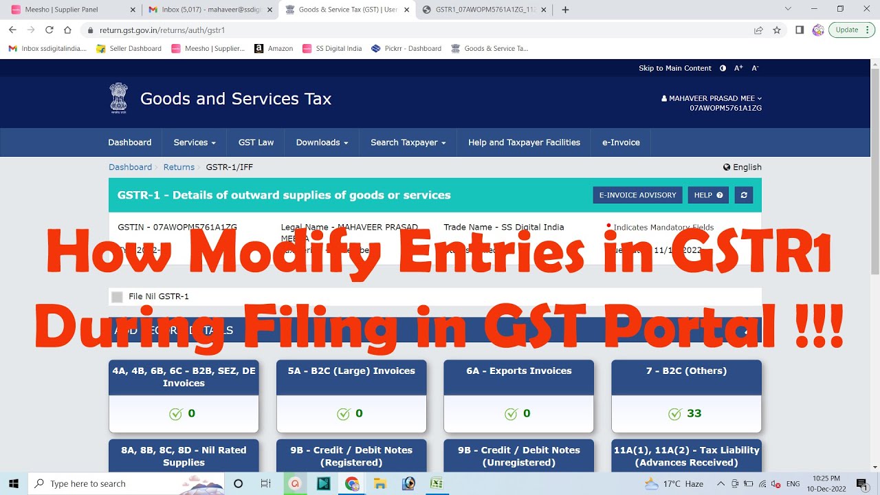 How Modify Entries in GSTR1 During Filing in GST Portal !!!