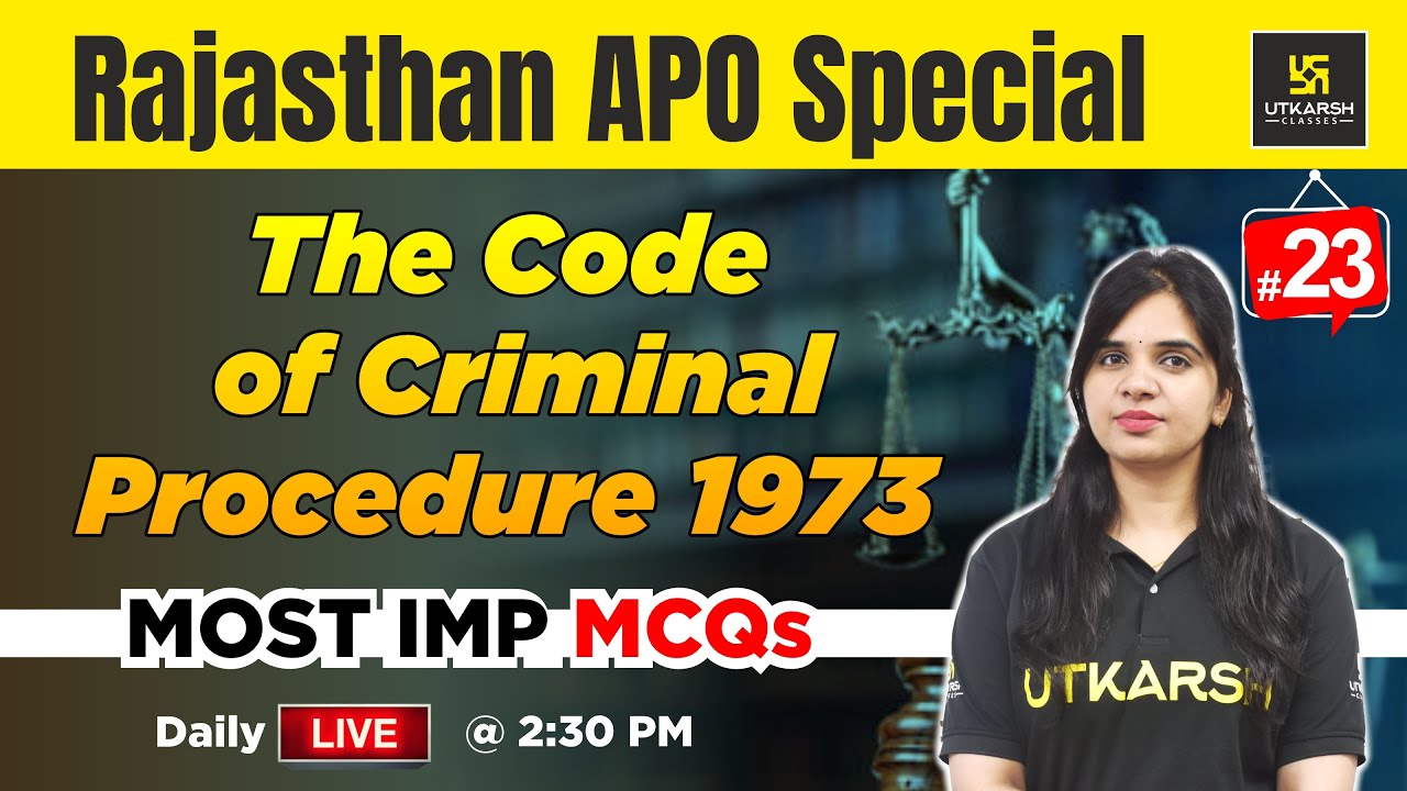 RPSC APO 2024 | The Code of Criminal Procedure ( CRPC ) 1973  MCQs | L-23 | Rekha Ma'am