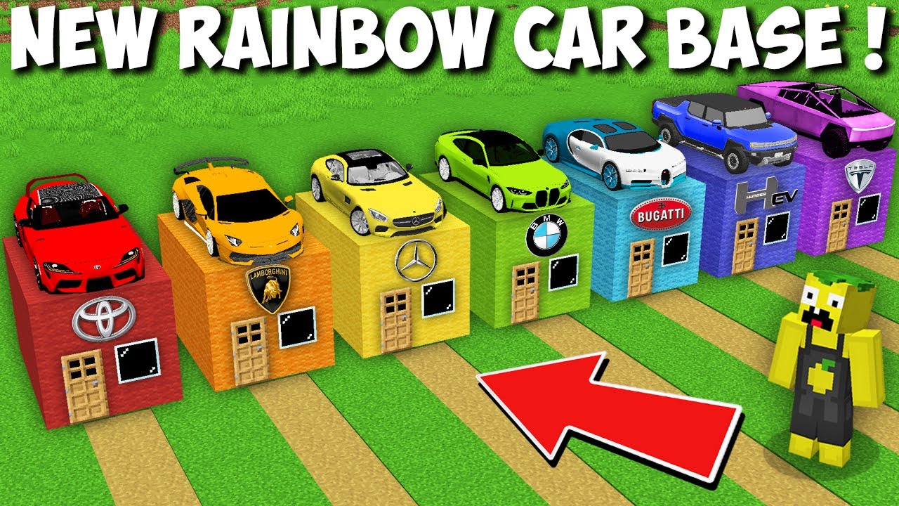 New RAINBOW SUPERCARS HOUSE in Minecraft ! VEHICLE BASE !