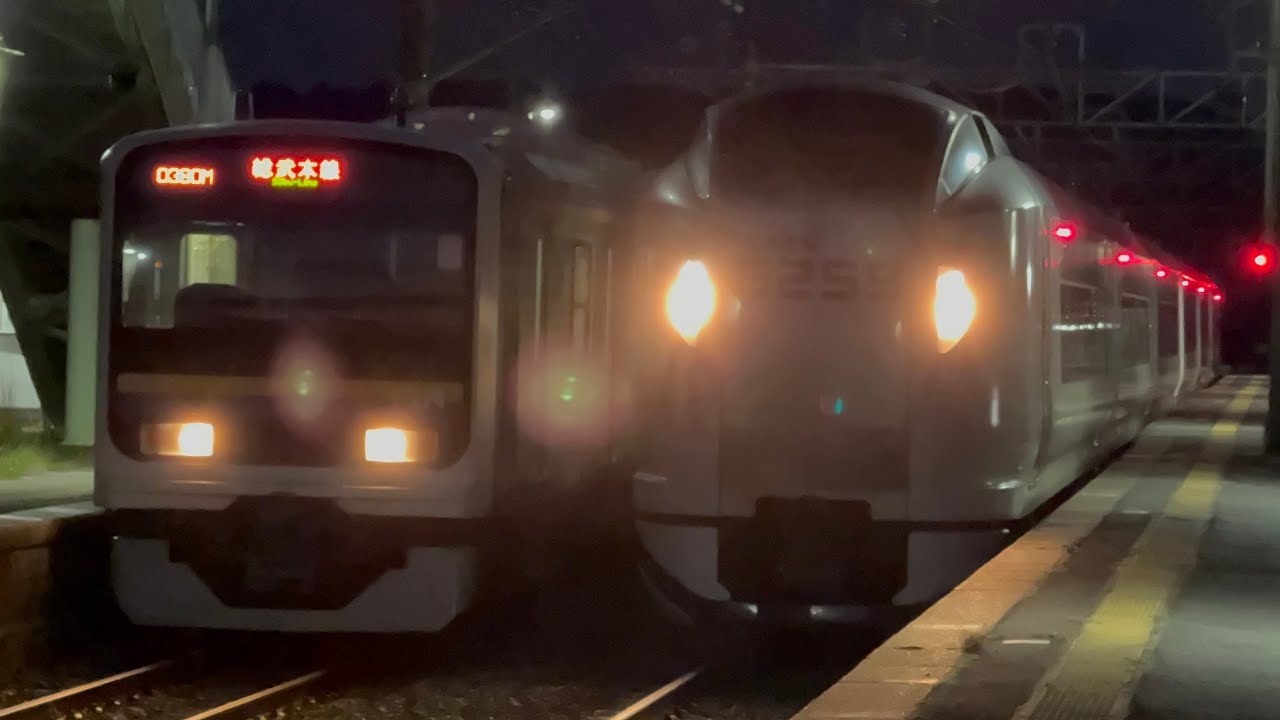 （4014M）【※ラスナン編成】（#特急しおさい14号東京行）＆（380M）【※6両のラスナン編成】（総武本線千葉行）飯岡駅1、2番線各ホーム発着#鉄道 #ジョイント音 #総武本線 #jr東日本 