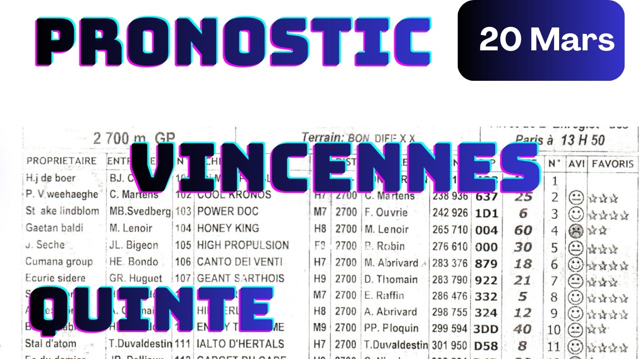 Pronostic Quinte 20  MARS 2026– Analyse Gagnan VINCENNES