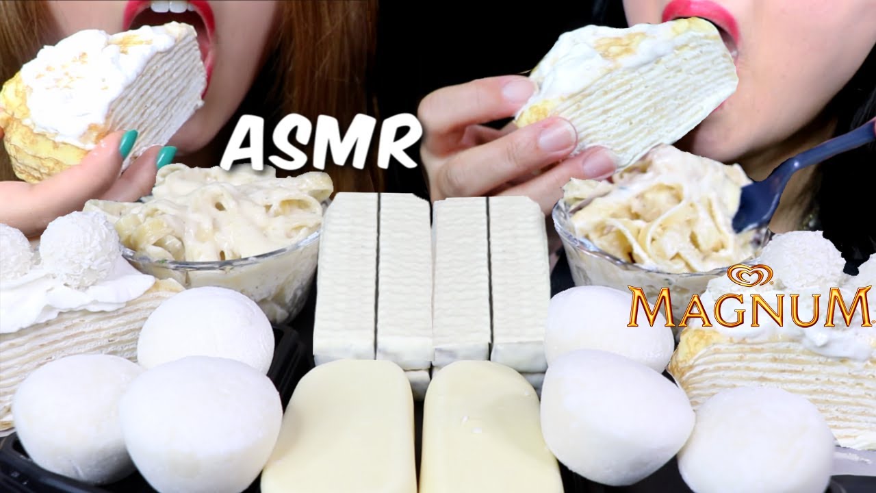 ASMR WHITE FOODS (CREPE CAKE, MAGNUM ICE CREAM, OREO WAFERS, PASTA 리얼사운드 먹방 | Kim&Liz ASMR