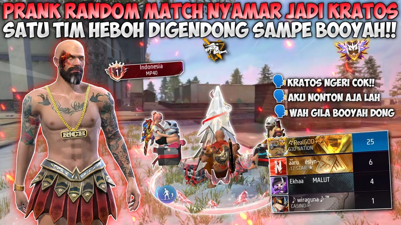 PRANK RANDOM MATCH NYAMAR JADI KRATOS!! SATU TIM HEBOH DIGENDONG SAMPE BOOYAH!!
