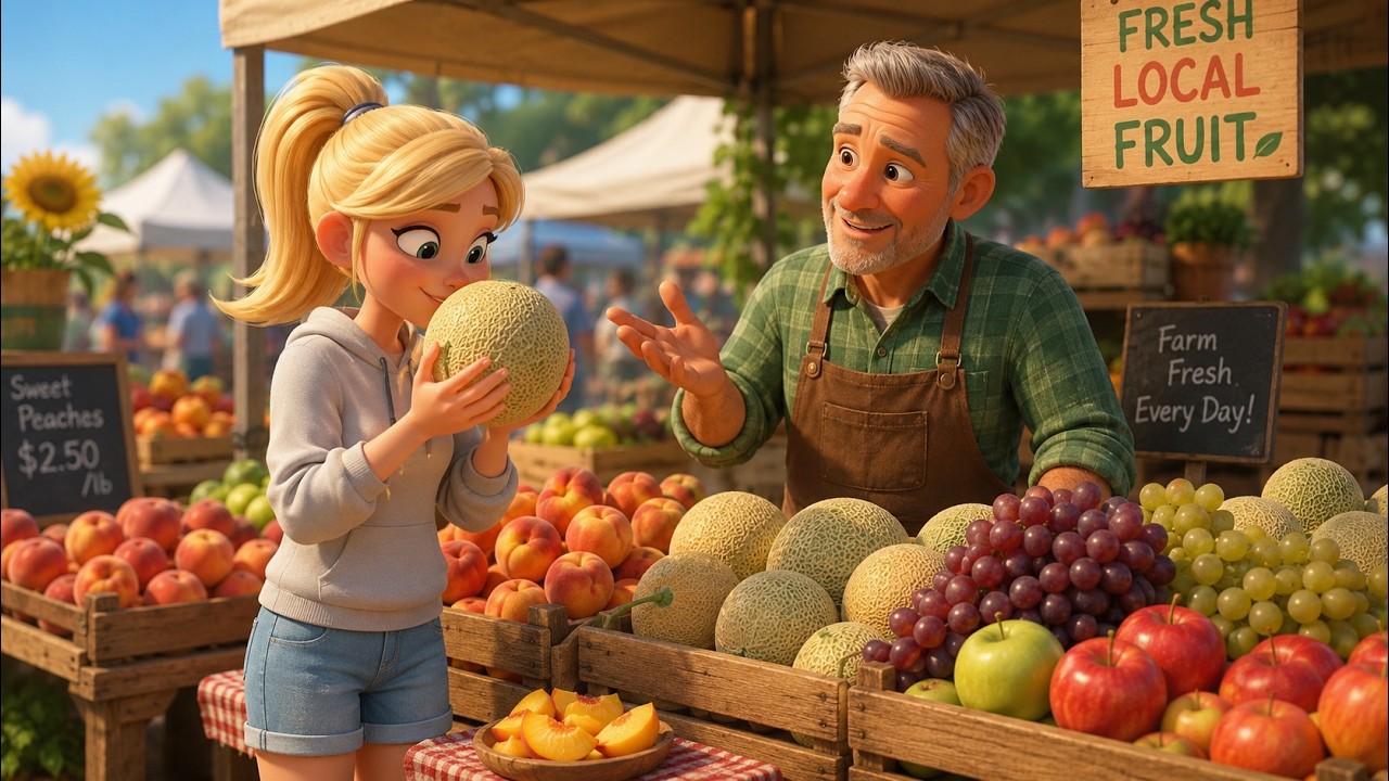 🍈 Buying Fresh Food at the Farmer's Market | Slow and Easy English Story for Beginners