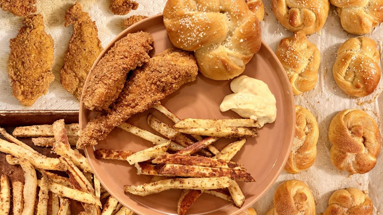 Crispy Fried Chicken Tenders, Truffle Pub Fries with Garlic Aioli & Homemade Pretzels 2 Ways